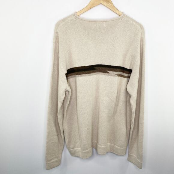 Nautica Y2K 9s Sweater Men Large Cream Striped Long Sleeve Wool Blend Crewneck - Picture 2 of 6